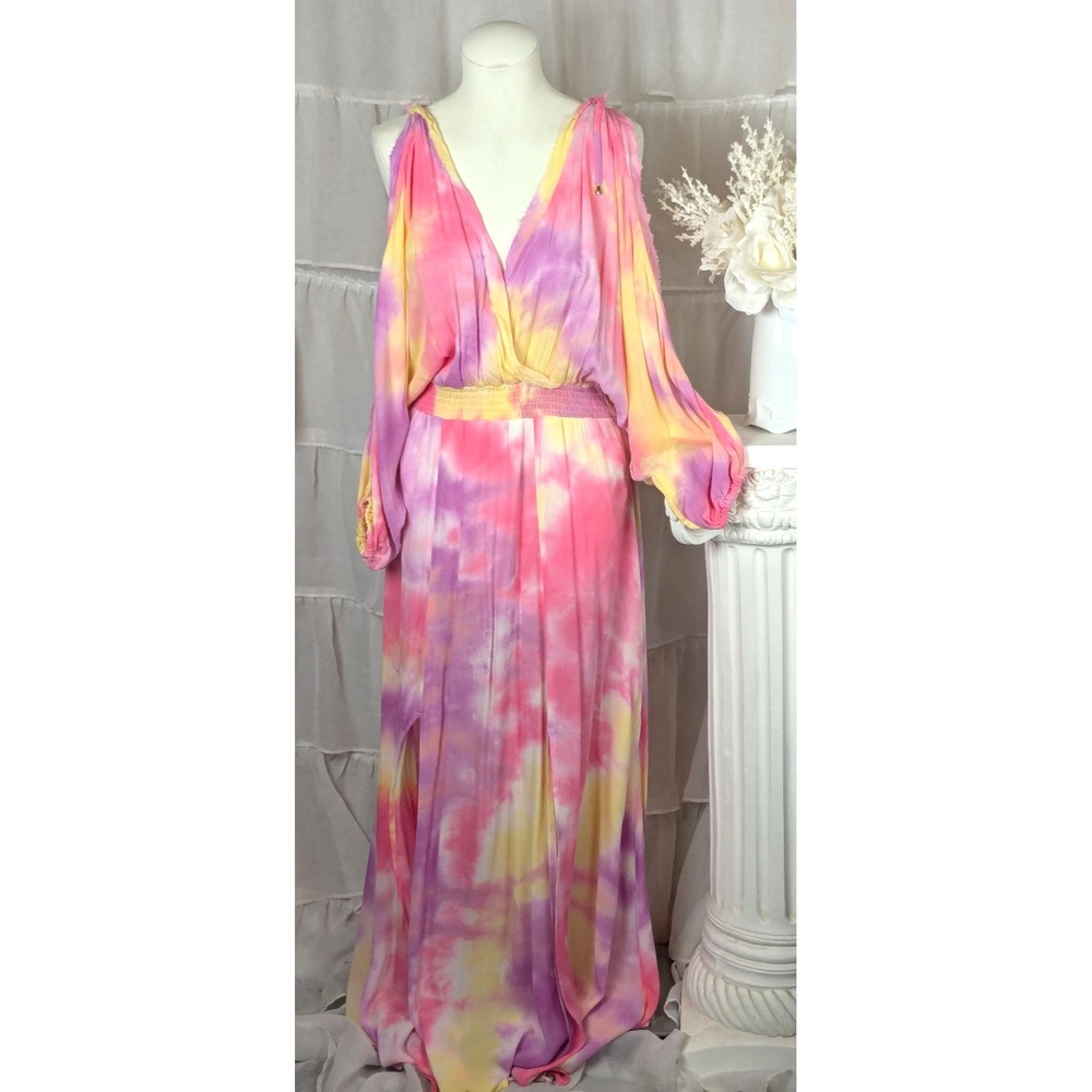 Vici Tequila Sunset Tie Dye Cold Shoulder Maxi Dress Beach Coastal Resort S - Picture 6 of 15